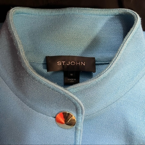ST. JOHN Baby Blue Gold Stud Buttons Wool Blazer Jacket 10 - Picture 7 of 8